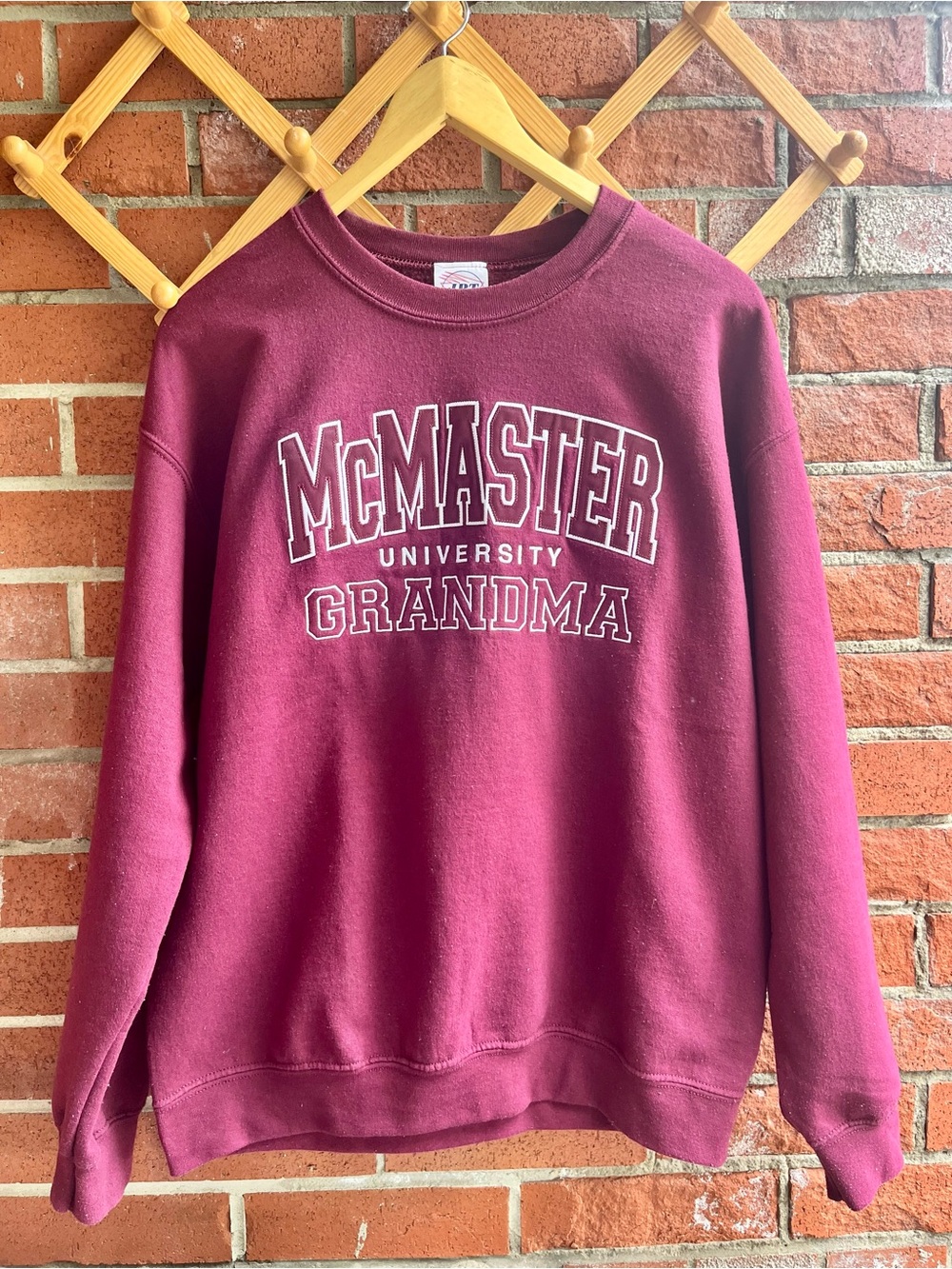 Vintage Embroidered Maroon McMaster University Grandma Crewneck Sweatshirt